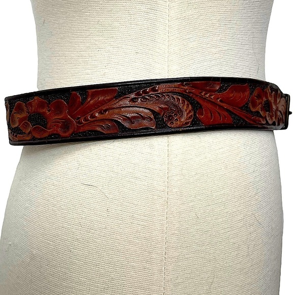 VTG‎ 30s 40s Kirwan-Neilson Floral Tooled Leather Belt Size 30 Cowgirl Western main image 15